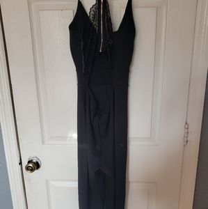 Black pant jumpsuit with open lace back